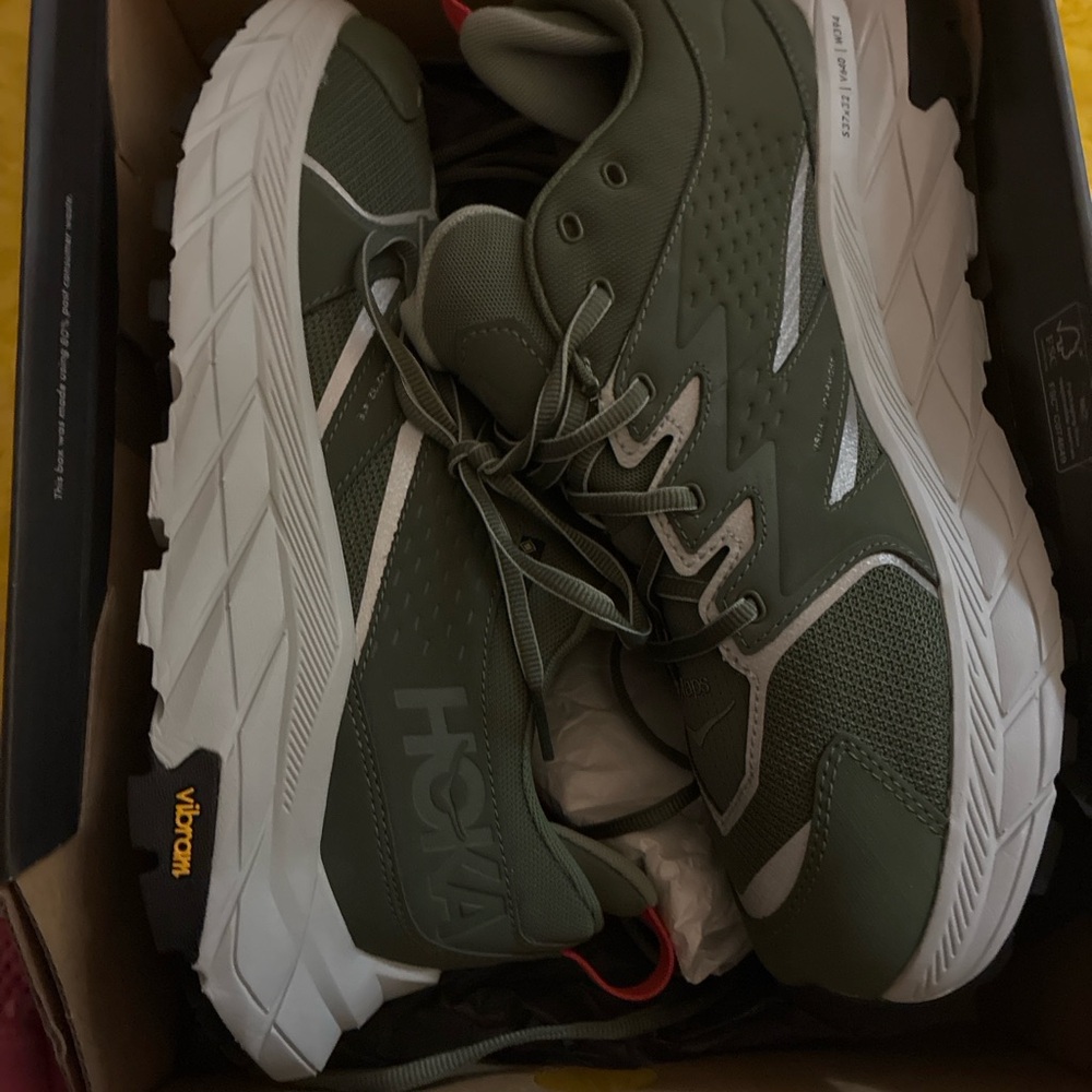 Hoka Olive and White Athletic Sneakers/WTAPS  Collab